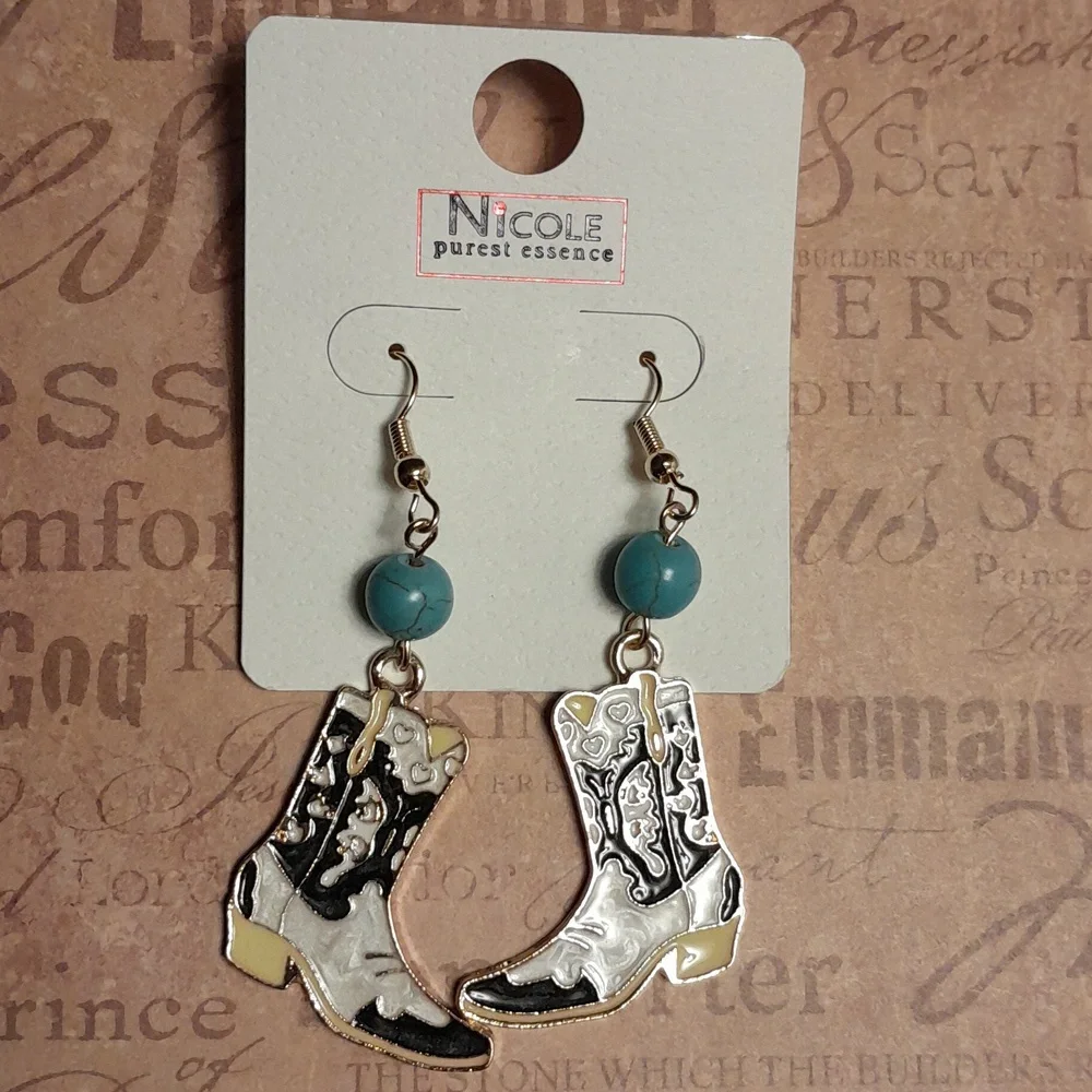 Cowboy Boot Earrings with Turquoise Beads